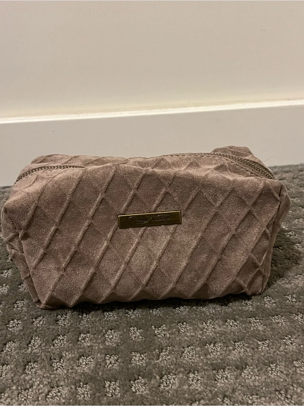 Quilted Velvet Cosmetic Pouch - Taupe